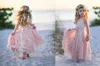 Pink Flower Girls' Dresses For Wedding Lace Appliques Ruffles Kids Formal Wear Sleeveless Long Beach Girls' Pageant Gowns