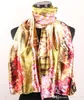 1st Red Pink Cherry Blossoms Fences Scarves Gold Women's Fashion Satin Oil Målning Lång wrap Shawl Beach Silk Scarf 160x50C2301