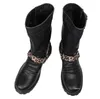 Fashion Casual Male High Geniune Boots Black Leopard Buckle Skull Wrstern Boots Man Round Toe Shoes Motorcycle Boots Men Kroean