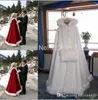Boże Narodzenie 2016 Z Kapturem Ślubna Przylądek Ivory Białe Czerwone Długie Płaszcze Ślubne Faux Fur Dla Zimowe Ślubne Okładki Bridal Bridal Cloak Plus Size