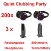 Professionele Silent Disco 200m Draadloze Hoofdtelefoons voor Party Club Conference Meeting Wedding Broadcast- 200 Hoofdtelefoons + 3 zenders)