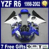 Gratis frakt Fairings Set för Yamaha YZF-R6 1998-2002 YZF 600 YZFR6 98 99 00 01 02 Red White Black Fairing Body Kits VB89