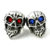 Partihandel Pris Crystal Eyes Skull Ring 316L Rostfritt Stål Punk Style Band Party Cool Man Beard Skull Ruby Eyes Ring