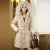 Nouveaux manteaux d'hiver pour femmes 2015 luxe Style femmes hiver long vers le bas Parkas veste épaisse dames élégant col de fourrure survêtement manteau M-XXL