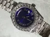Fabriklieferant DAY-DATE All Diamond Roman Dial Platinum Full Diamond 2813 Movement Mechanical Automatic Mens Watches 41mm Blue Mens Watch