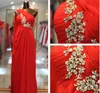 2015 IN Stock Wholesale One Shoulder Ruffle Chiffon Long Prom Evening Bridesmaid Dresses With Beaded