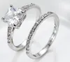 Luxury Size 6-10 Marca gioielli taglio principessa oro bianco 10kt topazio riempito diamante simulato donne anello nuziale set regalo con scatola