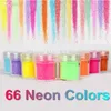 Ots062 (24), 66 Neon Färger Metall Shiny Glitter Sequin Powder Nail Deco Art Kit Acrylic Dust Set (2.9 * 2,5cm)