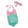 Baby Swimwear Girls Little Mermaid Bikini Set Summer Beachwear Swimsuit With Bowknot Headband Children Girls Bathing Suit Swimming Costume