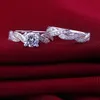 Luxury Sz 5-10 Brand Design 18k white gold filled white topaz Women Wedding Ring set