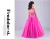 Wedding Party Jewel Neck Beaded Long Flower Girl Dresses Pleated Tulle Ruffled Floor Length Ball Gown Lace up Little Girl Birthday Dress