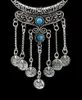 Collares de cadena de suéter largos exagerados con gemas y borlas de monedas chapadas en plata estilo turco español bohemio