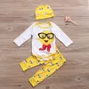 신생아 아기 옷 최신 귀여운 소년 소녀 복장 만화 패턴 롱 바지 모자와 일치하는 Romper 점프 슈트 3PCS Kids Clothing Sets