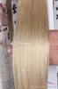 Tjockände Straight Brazilian Remy Clip In On Extensions # 60 Platina Blonde Human Hair Weave Clips Ins Full Head 70g 100g 120g Set 14-22 "