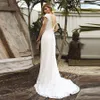 2019 Vintage Lace Wedding Dress with Short Sleeve Pure Ivory Lace O-Neck Sexy V-Back Court Train Long Bridal Gowns