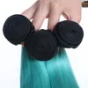 İki Ton Mavi Renkli Saç 3 Paketler Brezilyalı Virgin İnsan Saç Dokuma 1b Yeşil Ombre Saç Uzatma Yeşil Renkli Demetleri