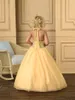 Melhor Venda Vestido de baile halter longo amarelo organza girl039s vestidos de concurso lantejoulas frisadas de alta qualidade cupcake flor meninas dre2150769