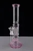 Rose Coloré Haute Droite Épais Verre Bongs Encoches De Glace 2 Fonction Verre Bong Pipe À Eau En Verre Pipes À Fumer Double Perc Narguilés 18 mm