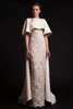 럭셔리 Krikor Jabotian Long Evening Dreess with Cape Beaded Appliques 우아한 이브닝 가운 공식 레드 카펫 드레스 이브닝웨어 저렴한