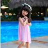 Chilren Girls Dress för 2019 Summer The New 100 Pure Cotton Gallus Sleeveless Kids Beach Casual Dresses With Belt L T482 5PCSLOT1283642