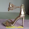 Rhinestone Wedding Shoes Sandal Open Toe 2015 Women Pumps Crystals Custom Made Women Pumps Wrap Strap Party High Heels Silver Gold Available