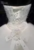 Sukienki Najnowsze suknie ślubne suknia balowa kochanie długość podłogi biały tiul dhinestones prawdziwa próbka Bling Suknie ślubne