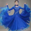 New Adult Ballroom Dance Dress Modern Waltz Standard Competition Dance Dress Sexy Long Sleeve Embroidered Rhinestone Dress 10Color S-2XL 004