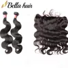 Bella Hair 8a الدانتيل الإغلاق الأمامي مع حزم الشعر ببرازيلي غير مجهزة تمديدات برازيلية طبيعية اللون الأسود