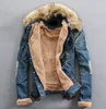 NOUVEAU Hommes hiver chaud fourrure col doublure en fourrure denim veste manteau taille S-XXXL