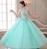 Mint GreenCoral Ball Gown Tulle Crystal BlingBling Quinceanera Dresses 2019 High Neck Customized Floor Length Bridal Masquer Outf38074925
