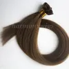 شقة غيض الشعر الإنسان 50G 50Strands 18 20 22 24inch # 6 / متوسطة براون البرازيلي الهندي قبل منتجات الشعر المستعبدين