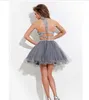 sliver crystals two pieces cocktail prom dresses rachel allan high neck beaded hollow grey tulle aline short homecoming dress8844217