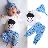 Infant Newborn Baby Boys Girls Clothes Round Neck Long Sleeve Geometry Bodysuit Drop Sheep Printing Pants Bow Hat 3pcs Cotton sets