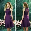 Halter Druhna Dress High Neck Back Koronki Szyfonowe Druhna Suknie Kolan Długość Plażowa Druhna Dress