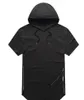 Man Summer Tshirts Longline Curve Hem t shirt Hooded Zipper Design Short Sleeved Casual Tops for Male