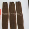 100g 40pcs Fita Cola Extensões de Cabelo Brasileiro Indiano Remy Cabelo Humano 18 20 22 24 polegadas #6/Cabelo Trama Pele Castanho Médio