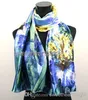 1pcs Yellow Blue Lily Flower Scarves Satin Oil Painting Long Wrap Shawl Beach Silk Scarf 160X50cm3170