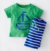 Baby Kläder Boys Cartoon Striped Casual Passar 2st Sailboat Sats T-shirt + Byxor Boys Outfits Tracksuits Barnkläder 3 färger RK76338