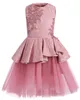 Söt Rosa Pageant Klänningar Juvel Nacke Ärmlös Lace Korta Tiered Ruffles Flower Girls Tulle Kjol Födelsedagsfest Real Image