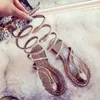 Kvinnor Strappy Sandals Crystal Around Women Gladiator Sandal Women Boots 2018 Ny Snake Flat