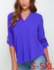 Women's Chiffon T-Shirts Solid Middle Sleeve Blusas Sexy Deep V Neck Chiffons Plus Sizes Blouse Casual Long Sleeved OL Style 282E