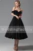Vintage Black Wedding Dresses A Line Sweetheart Off Shoulder Tea Length Bridal Gowns Custom Made for Brides Formal Party Gown