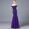 2016 Embroidery Mermaid Evening Dresses Purple Sequined Tulle arabic dresses Off Shoulder Dresses Party Evening Custom Lace Up Pro6195605
