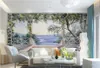 Papel tapiz de murales 3d para sala de estar, tinta verde, planta de vid, hoja, pasillo, paisaje, pintura al óleo, fondo de pared