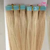 PU skin weft 100g tape hair extensions 40pcs full head 27613 Top grade 8A indian tape in on remy hair extensions DHL4570583