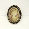 Broches Vintage Queen Lady Cameo en émail noir et Bronze, 80 pièces