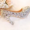 Sapatos de Casamento de prata Clara Plataforma De Strass Dedo Do Pé Fechado 3 "Sapatos de Noiva Bombas De Cristal Partido Europeu Saltos de Baile Todo o Tamanho