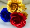 Plated 24K golden rose flower Valentine's Day birthday gift bride wedding bouquet gold blue red with purple handbag + box drop shipping