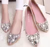 full size Stock 2016 pink champagne wedding shoes silver pointed toe beads crystals bridal shoes special shoes prom girls flats BO3073