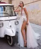 Berta Bohemian Backless Wedding Dresses Rephed a Line deep v Neck Split Side Lace Bridal Gowns Tulle Vestido de Novia242u